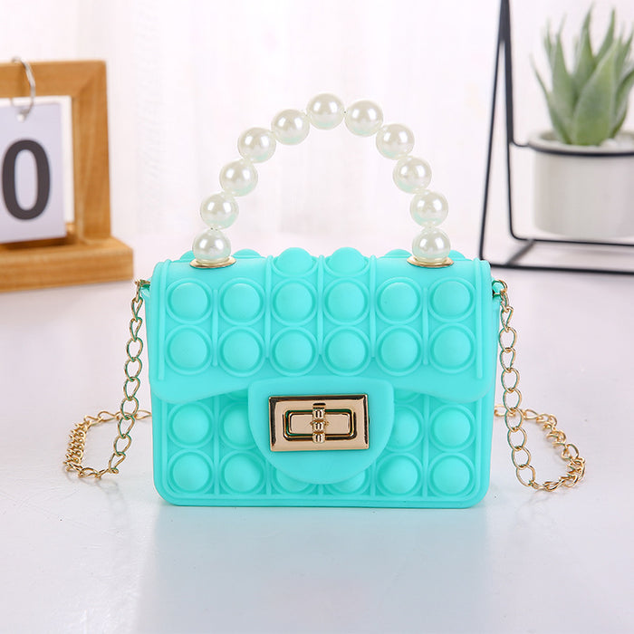 Wholesale PVC Jelly Bag Silicone Coin Purse Children Crossbody Double-sided Bubble Pearl Handbag Chain Bag