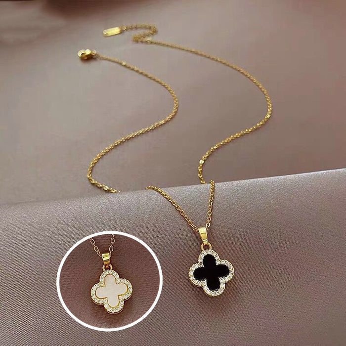 Wholesale Full Diamond Clover Simple Titanium Steel Necklace JDC-NE-JinHui006