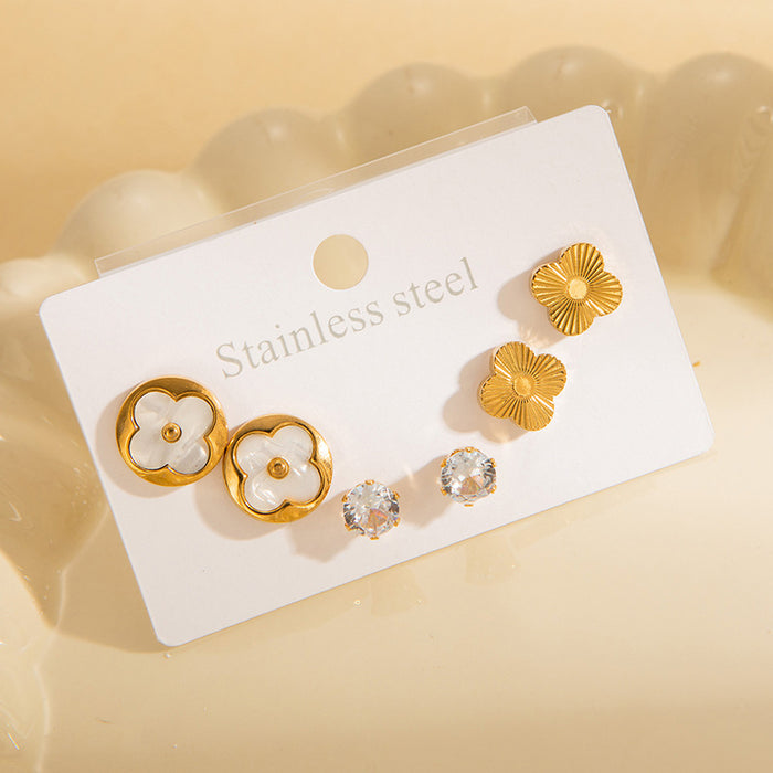 Wholesale Stainless Steel Pearl Heart Flower Earrings Set