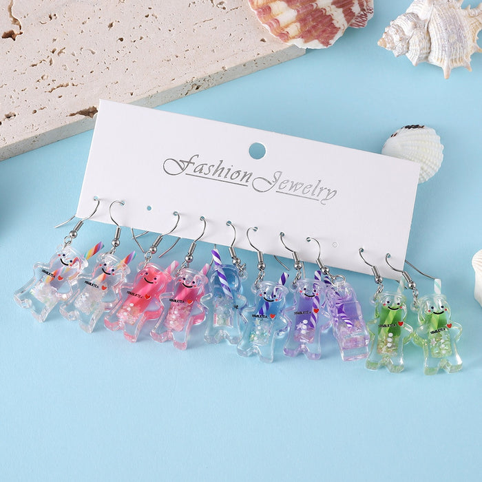 Wholesale Colorful Acrylic Gingerbread Man Straw Cup Earrings Set Fashion Jewelry Accessory