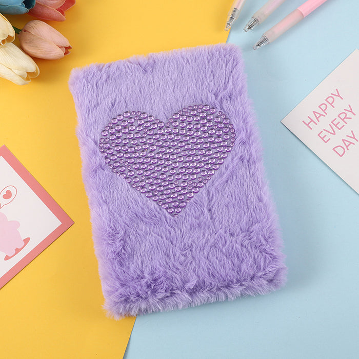 Wholesale Diamond heart plush notebook student note plush notepad stationery gift souvenir