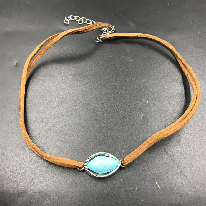 Wholesale Bohemian Turquoise Leather Necklace JDC-NE-NanHuai001