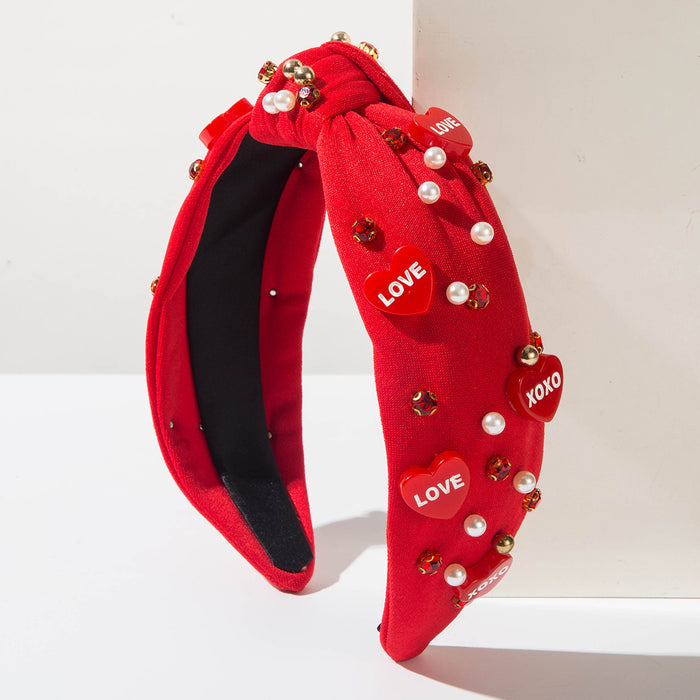 Wholesale Heart-shaped headband with rhinestones and pearls for Valentine' s Day