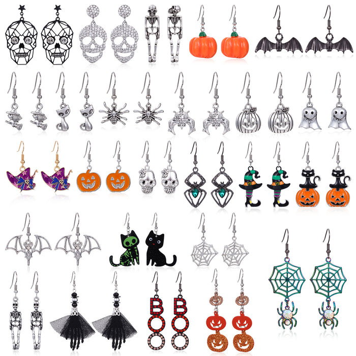 Wholesale 3pcs Halloween Series Skull Pumpkin Zinc Alloy Diamond Earrings JDC-ES-BinL010