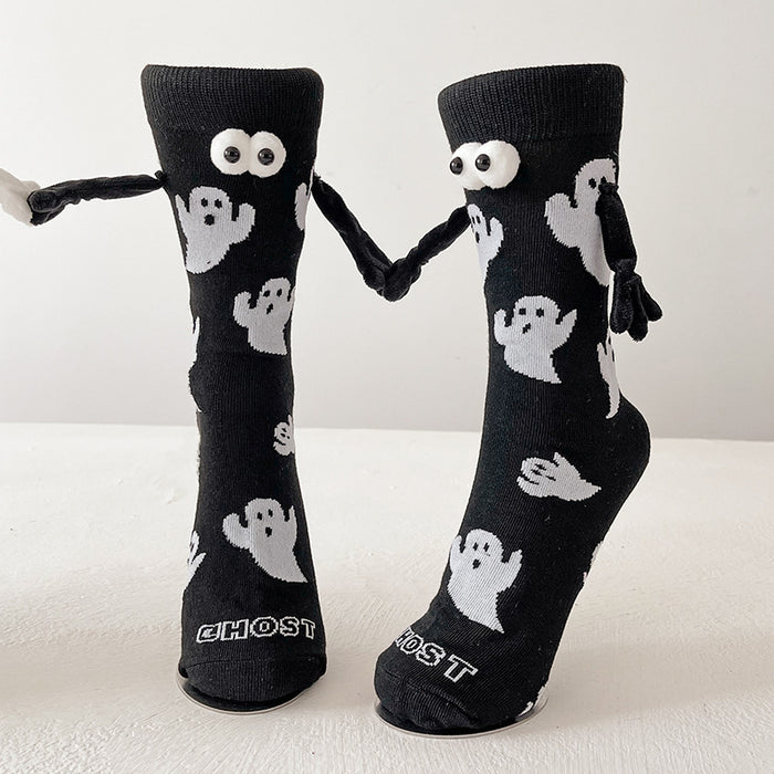 Wholesale Ghost  socks magnetic holding socks  feet plus size couple black and white tube socks