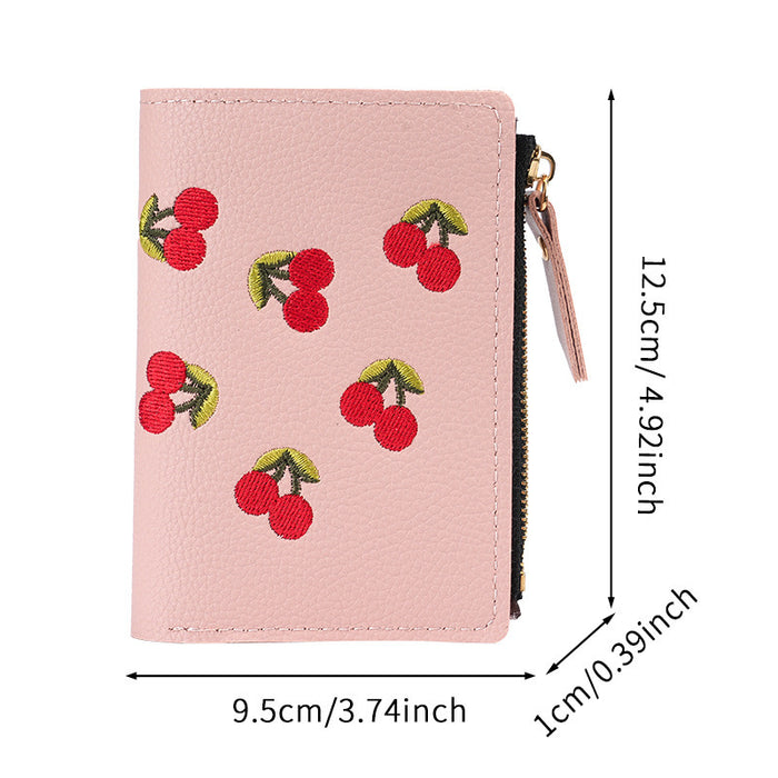 Wholesale Blue Embroidered Fruit Pattern PVC Wallet for Daily Matching MOQ≥3
