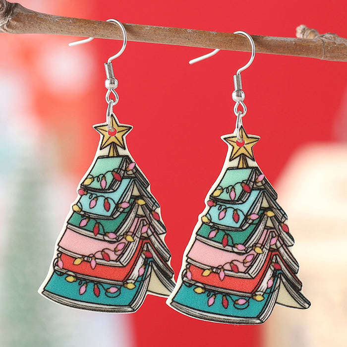 Wholesale Christmas Book Christmas Tree Pendant Earrings Acrylic Teachers'  Day Book Lovers Earrings
