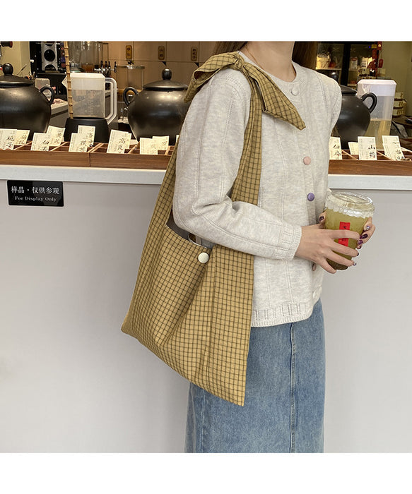 Wholesale Checkered shoulder bag, simple and versatile, lace up crossbody bag, large capacity casual tote bag