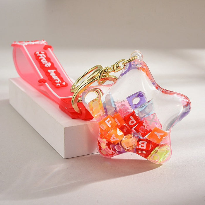 Wholesale Acrylic Oil-Filled,  Flowing Glitter Starfish Keychain