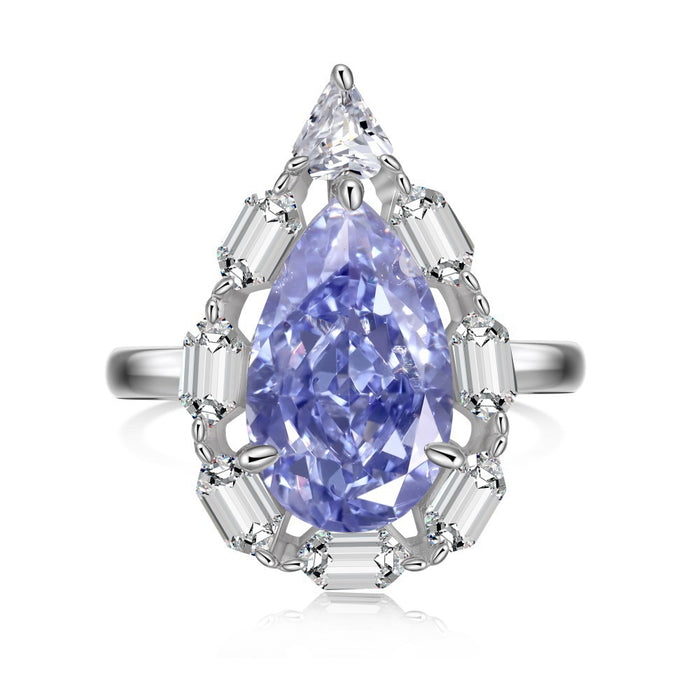 Wholesale Love Water Drop Geometric Blue Diamond Zircon Silver Ring JDC-RS-DiY002