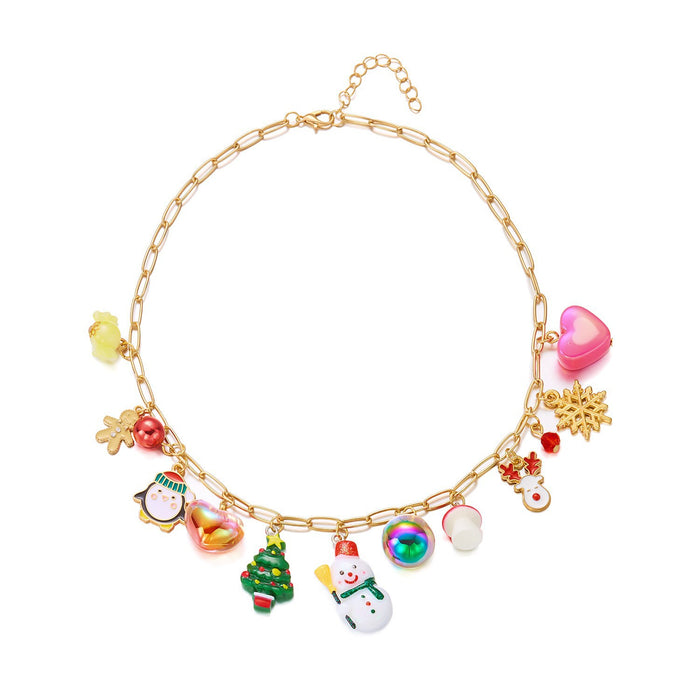 Wholesale Christmas gold chain snowflake elk snowman Christmas tree multi-accessory necklace bracelet jewelry set