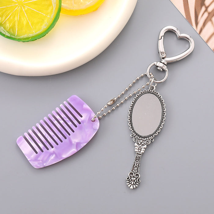 Wholesale Comb Mobile Phone Pendant Bag Hanging Mini Handle Cosmetic Mirror Keychain
