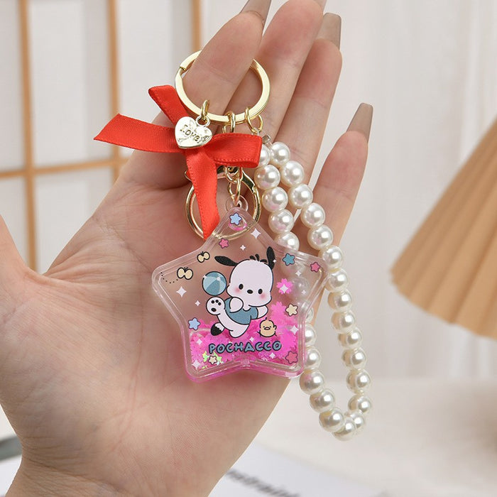 Wholesale Acrylic Keychain Pentagram Oil-Filled Keyring