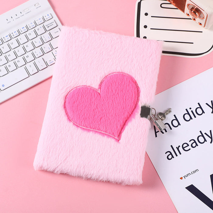 Wholesale Heart-Shaped Lock Plush Notebook Cartoon Lock Pink Plush Notebook Set