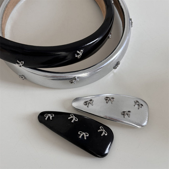 Wholesale Sweet Color Girl silver Small Bow Leather Hair Clips