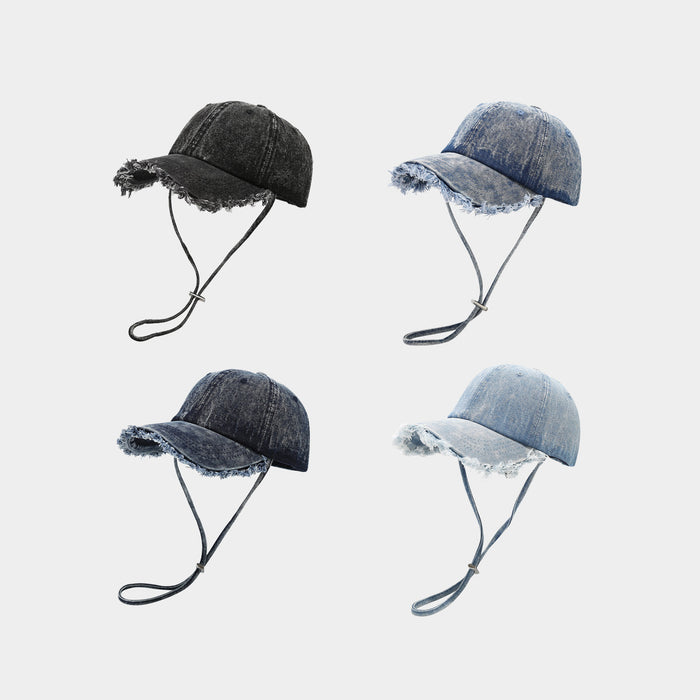 Wholesale Summer retro denim soft-top baseball Fashionhat with frayed edges