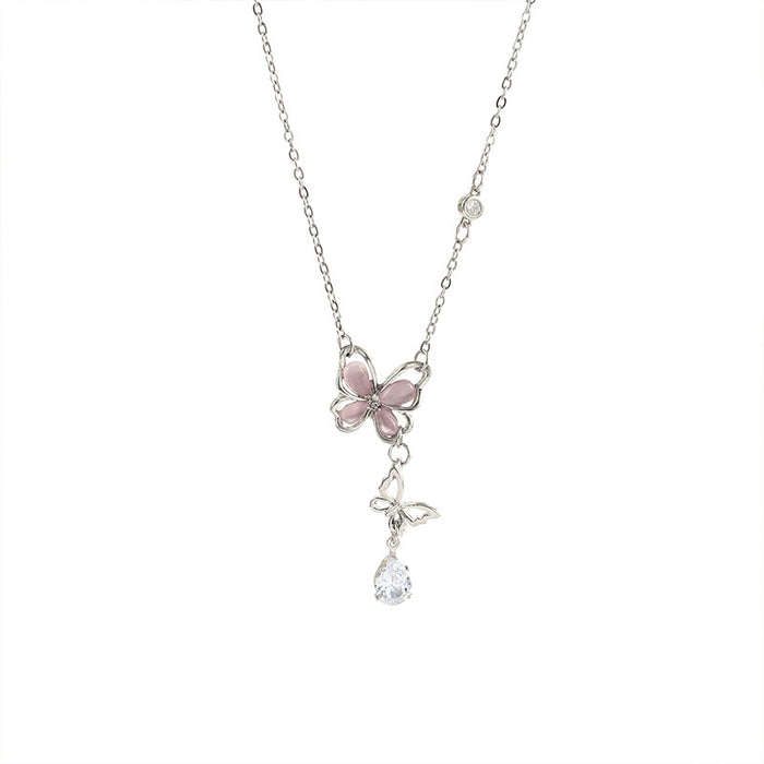 Wholesale Light luxury, niche fashion, high-end feeling, collarbone chain, cat's eye stone, butterfly, water droplet pendant necklace with accessories