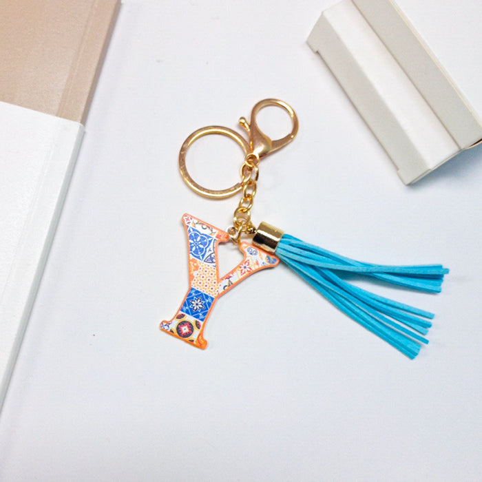 Wholesale Zinc Alloy Leather Letter Color Tassel Keychain JDC-KC-JinY003