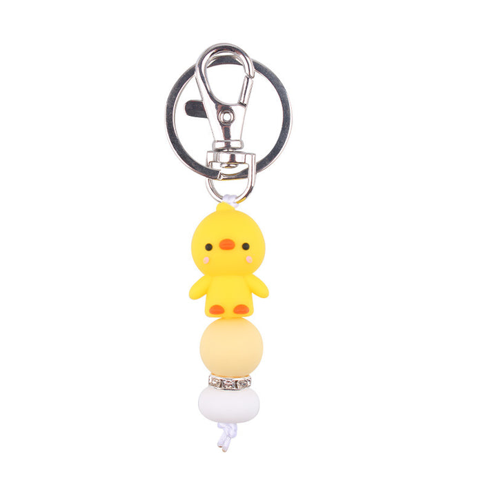 Wholesale Santa Cartoon Little Yellow Duck Silicone Beaded Keychain JDC-KC-GuangTian032