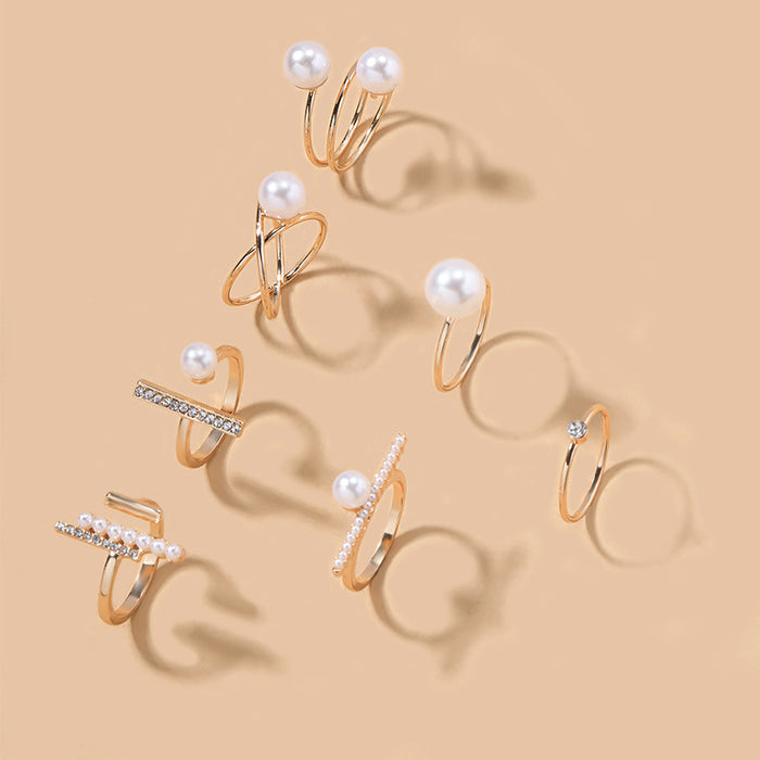 Wholesale Jewelry Fashion Alloy Ring Set Simple Pearl Stacked Ring Set