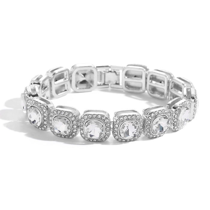 Wholesale Full Diamond Wide Square Diamond Bracelet Diamond Chain Square Diamond Men's Bracelet