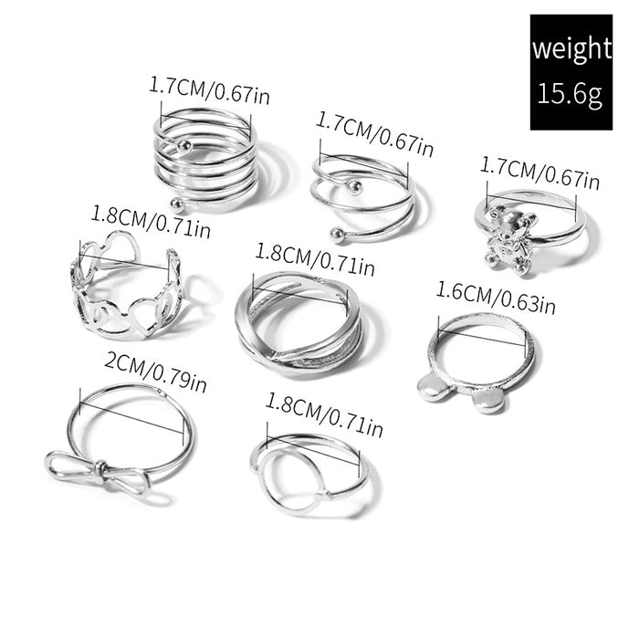 Wholesale Personalized alloy ring, heart-shaped geometric ring, butterfly bow, layered ring for accessories