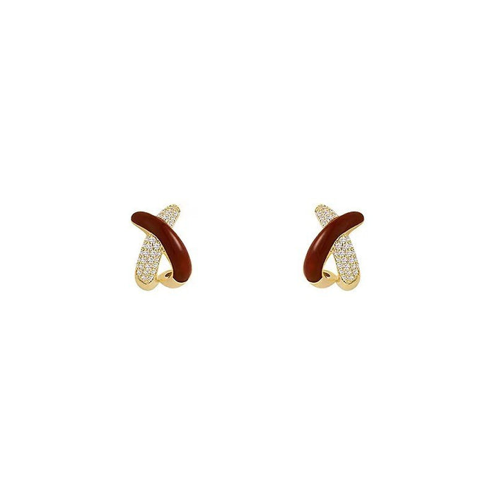 Wholesale Cross Red Drip Oil Copper Micropaved Zirconia Stud Earrings JDC-ES-QLX073