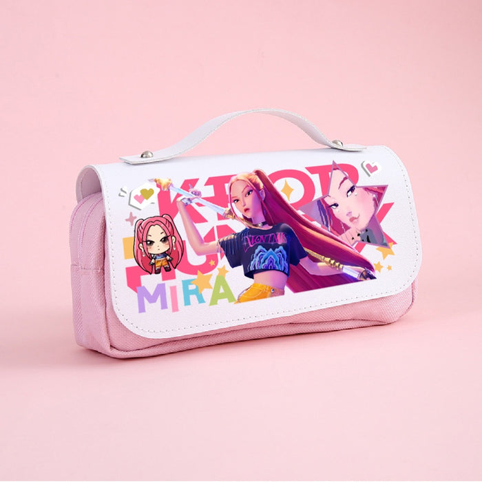 Wholesale PU Purple K Pop Anime Style Pencil Case For Students