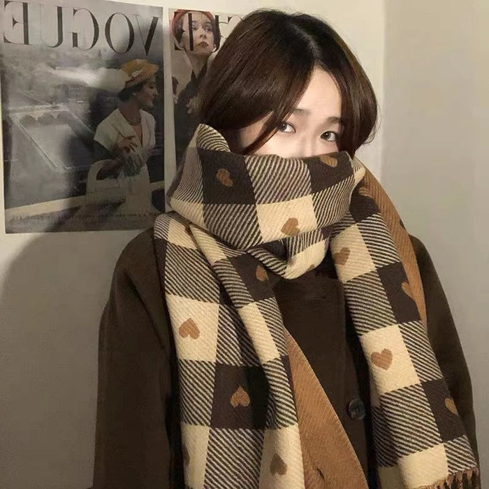 Wholesale Scarf Imitation Cashmere Warm Winter Shawl Plaid Heart JDC-SF-XingY001