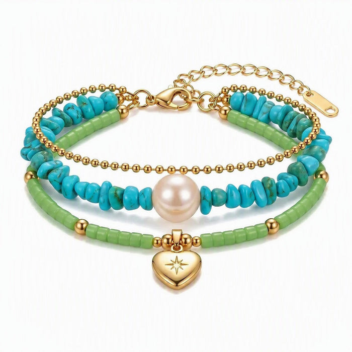 Wholesale Bohemian Imitation Turquoise Love Heart Women's Bracelet Jewelry