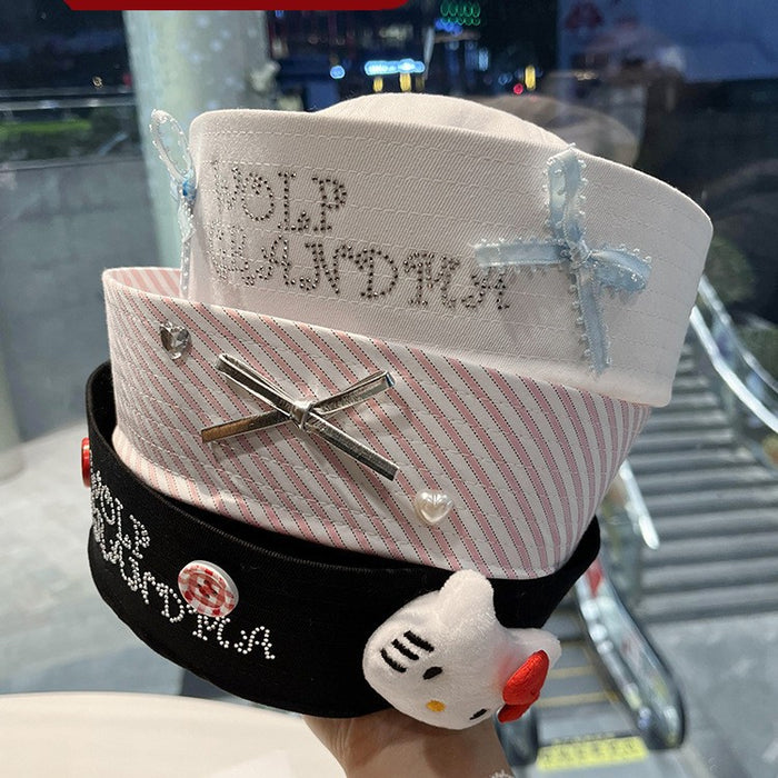 Wholesale Cute Cat Hat Bowknot Rhinestone Bucket Hat Millennial  Flap Navy Beret