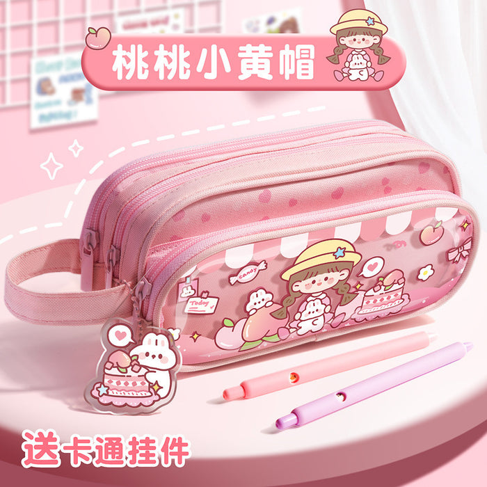 Wholesale Cute Style Pencil Case Double-layer Hat Design Multi-layer Storage for School