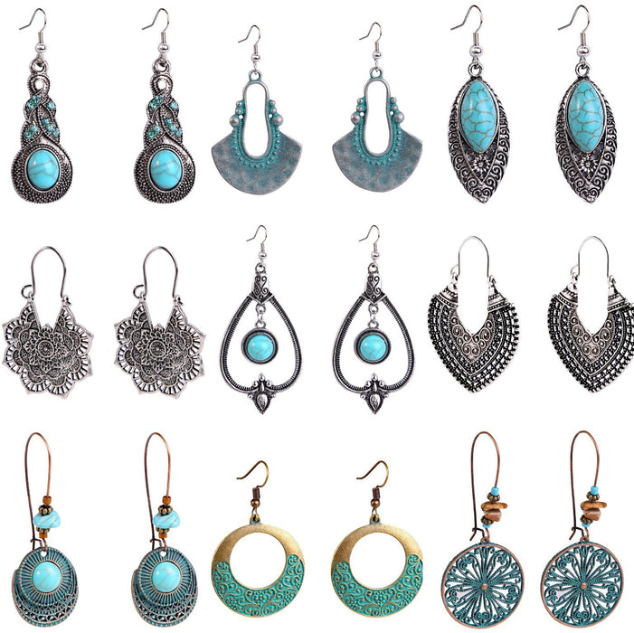 Wholesale Bohemian turquoise earrings with retro and nostalgic style earrings set