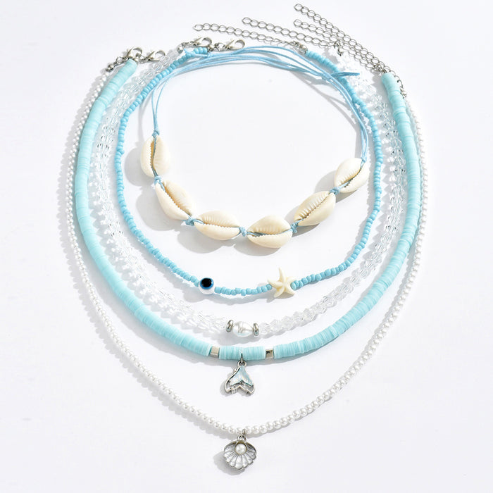 Wholesale Jewelry Summer Fashion Blue Beaded Necklace Design Necklace Set
