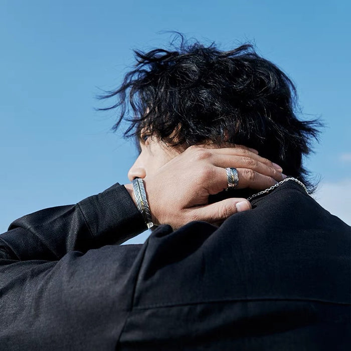 Wholesale Feather Ring Retro Personalized Punk Silver Jewelry Open Ring