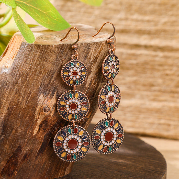 Wholesale Dripping Glaze Alloy Earrings Retro Ethnic Style Geometric Design MOQ≥2