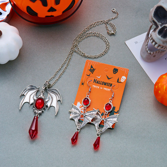 Wholesale  Bat Wing Necklace Earring Set Alloy Crystal Pendant Trendy Party Jewelry Accessory