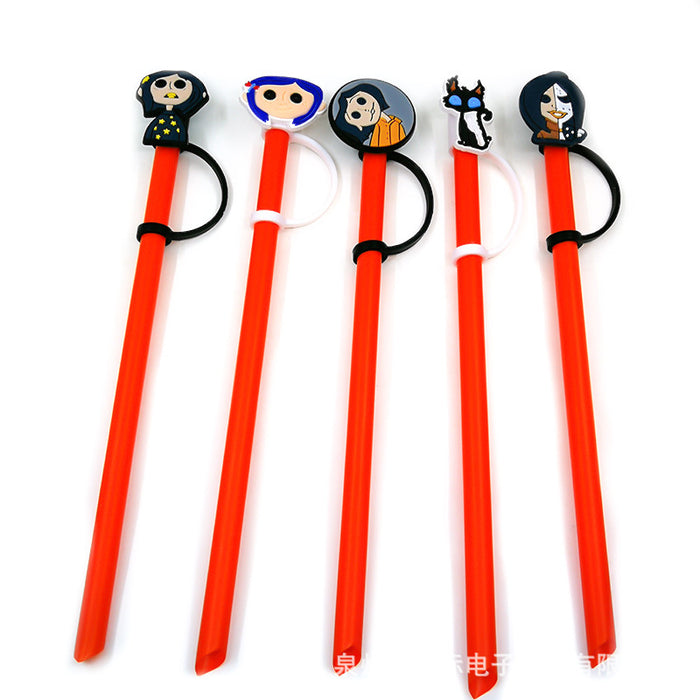 Wholesale Series Straw Cover Straw Cap Silicone Dust Stopper Cute Anime Party Straw Decoration