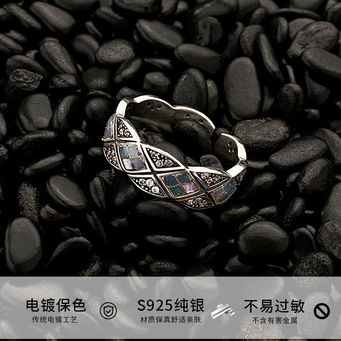 Wholesale Silver diamond grid ring, light luxury, niche design, exquisite and high-end
