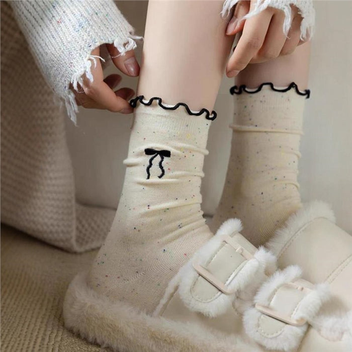 Wholesale Socks Embroidered Bow Middle Socks Fashionable Stacking Socks