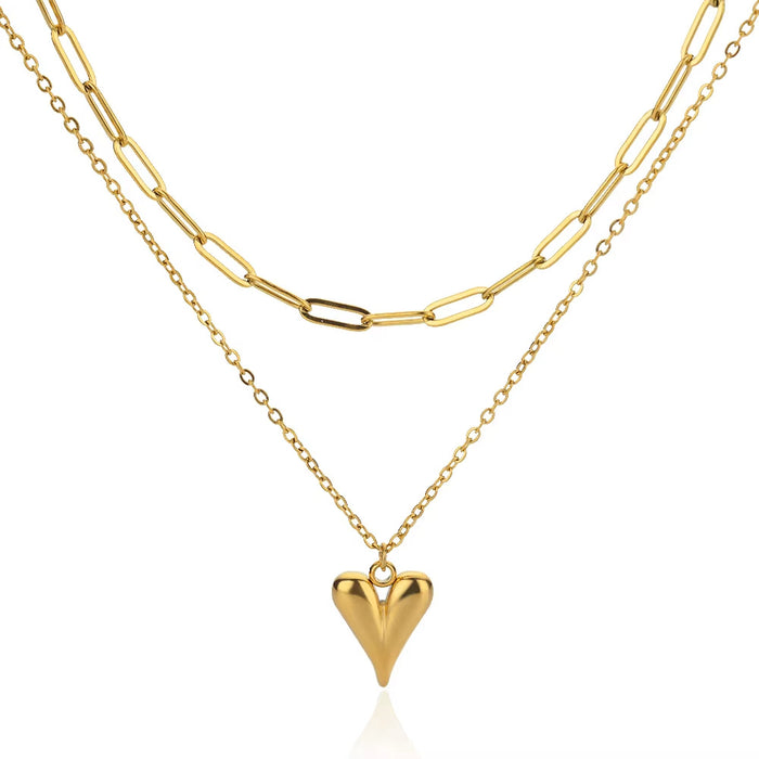 Wholesale Golden Love Pendant Double-Layer Titanium Steel Necklace