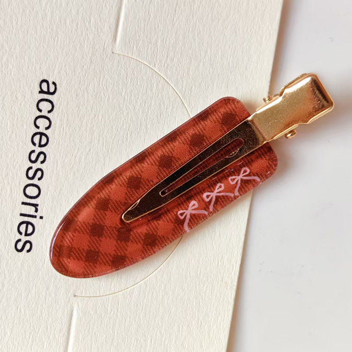 Wholesale Burgundy bow checkered bangs hair clip