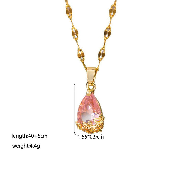 Wholesale Pink Diamond Water Drop Pendant choker necklace