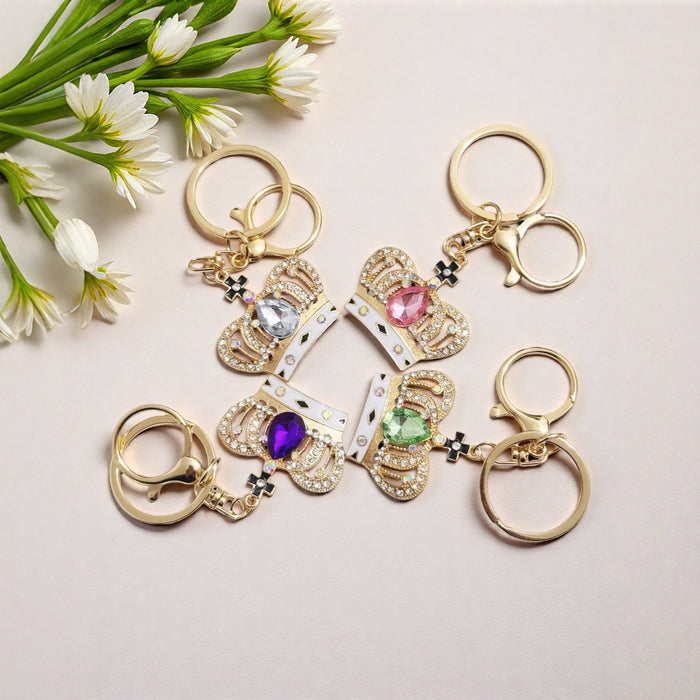 Wholesale Zinc Alloy Crown Keychain Green Water Drop Hollow Back Design Fashion Keyring For Gift And Resale