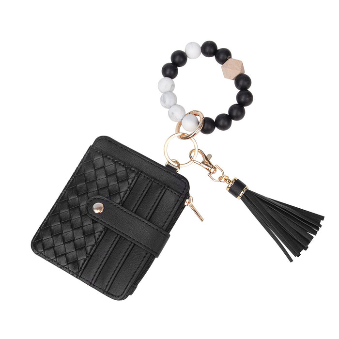 Wholesale leather PU tassel card holder silicone bracelet wrist keychain pendant bracelet key ring