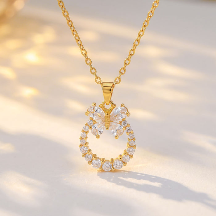 Wholesale Flower Butterfly Pendant Necklace Titanium Steel Gold Plated Jewelry Accessory