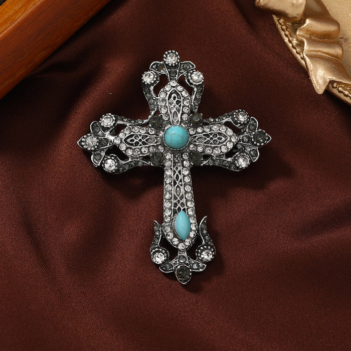 Wholesale vintage medieval rhinestone cross Brooches men' s suit et pin accessories