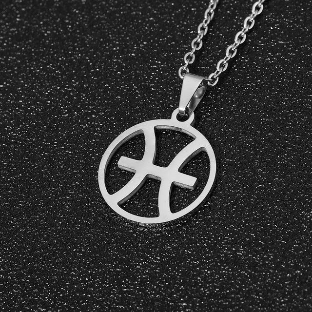 Wholesale Titanium Steel Simple Hollow Pendant 12 Constellation Necklace JDC-NE-Xinx008