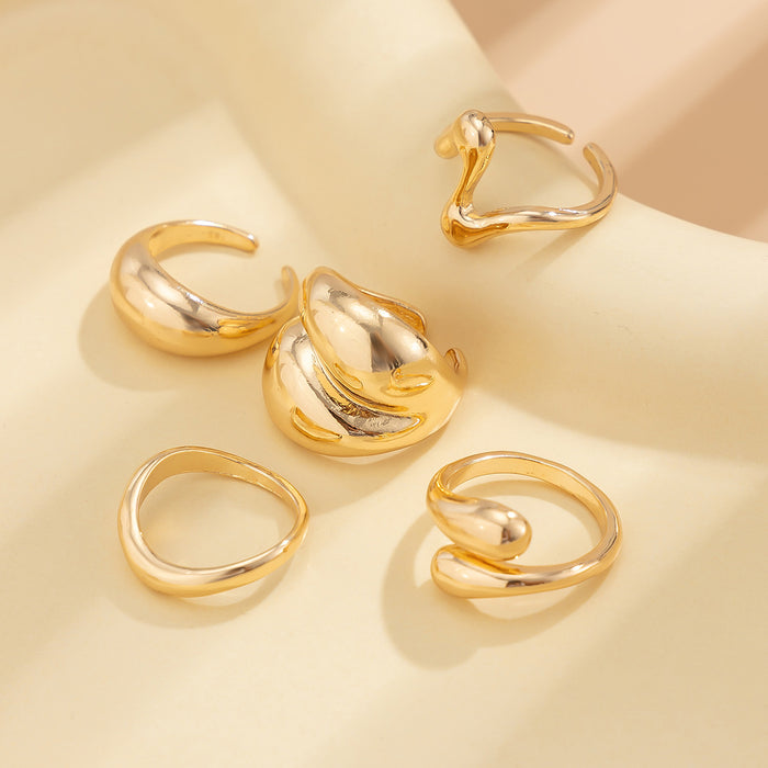 Wholesale Geometric Pearl Ring Set Personalized Liquid Metal Smooth Surface Ring