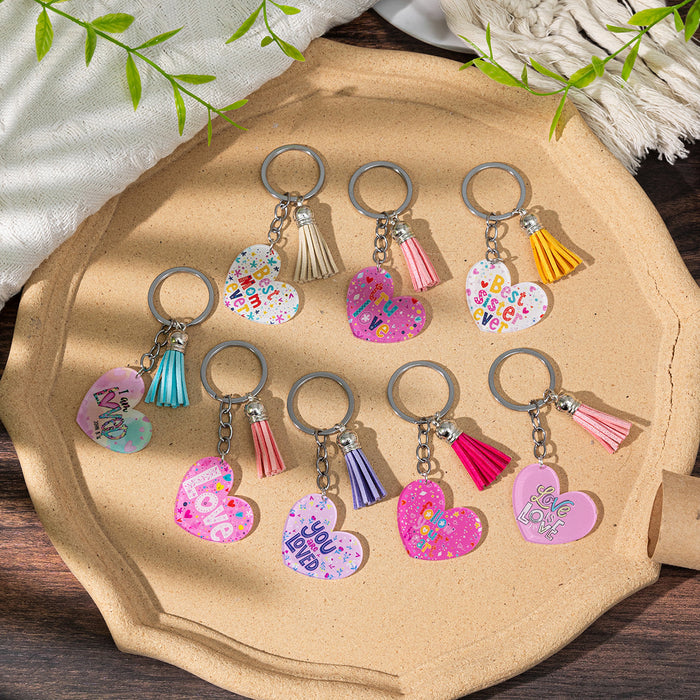 Wholesale Acrylic heart keychain pendant with slogan perfect for Mother' s Day gift,  love you luggage charm